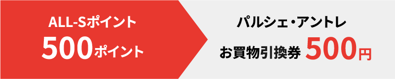 ALL-sポイント500ポイント→パルシェ・アントレお買物引換券500円